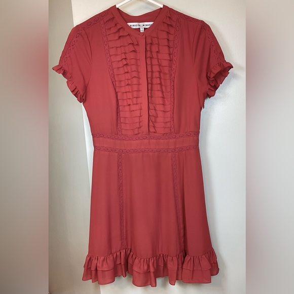 Rebecca Minkoff Ariel Tiered Ruffle Dress, Red/Coral, size 4 - Picture 2 of 16